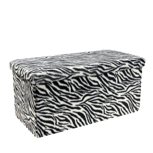 Go-Poufs Knock-Down Rectangular Faux Fur Storage Ottoman | Zebra Black/White - Picture 2 of 6